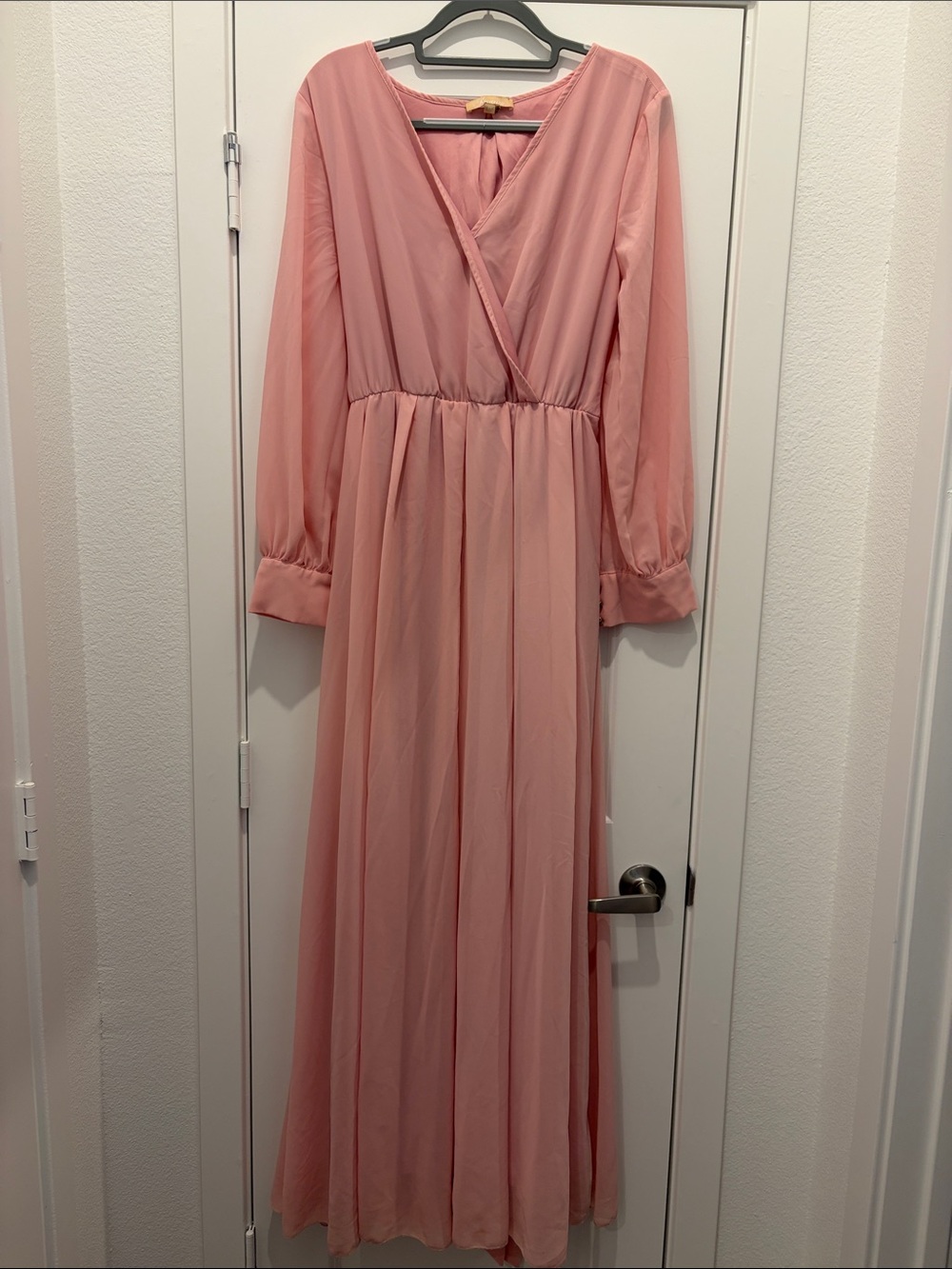 Blush Pink Long Sleeve Wrap Maxi Dress
